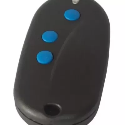 Comando remoto preto com botões azuis