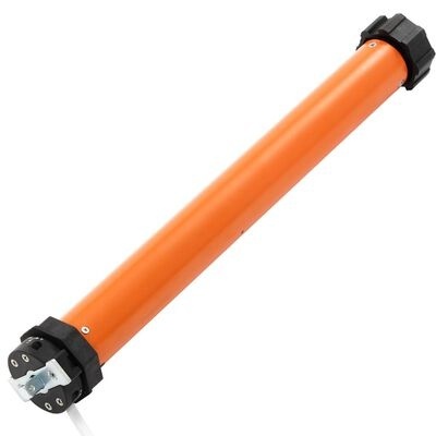 Tubo cilíndrico laranja com extremidades pretas e conector metálico