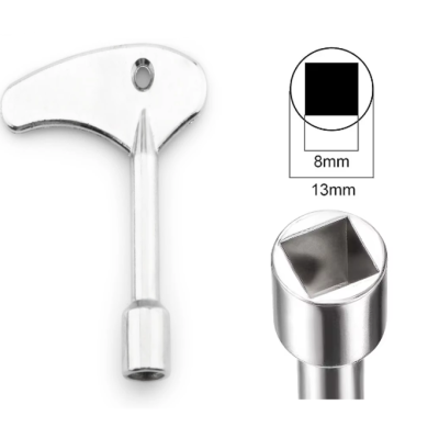 Chave tubular metálica com punho em T e diagrama de medidas