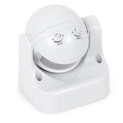 Sensor de movimento branco com botões de ajuste e base