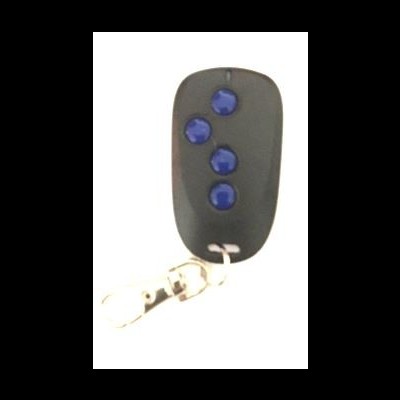 Comando porta automática preto com botões azuis e mosquetão prateado