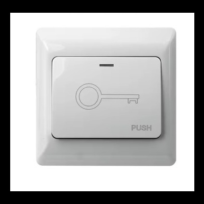 Interruptor elétrico branco com ícone de chave e texto PUSH