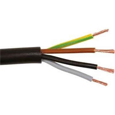Cabo elétrico preto com quatro fios condutores coloridos expostos