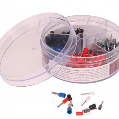 Estojo redondo transparente com terminais de fios coloridos