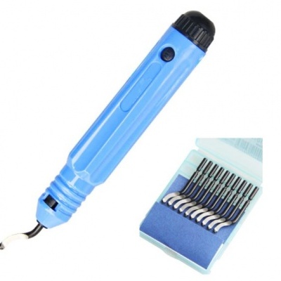 Ferramenta azul para remoção de solda com molas metálicas