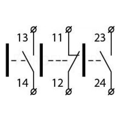 Símbolos elétricos de interruptores com números 13, 14, 11, 12, 23 e 24