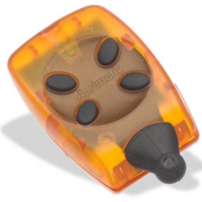 Comando remoto para portão Apimatic em plástico translúcido laranja com botões pretos