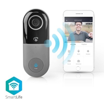 Campainha de vídeo SmartLife com smartphone mostrando app