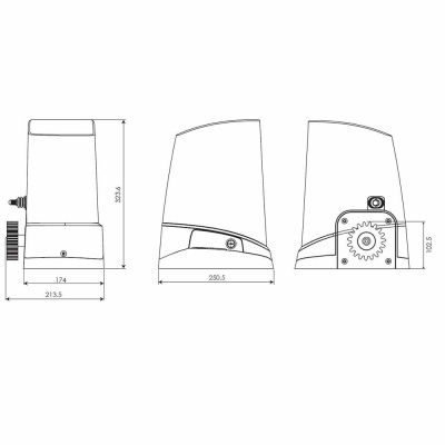 Desenho técnico de motor para portões deslizantes com medidas