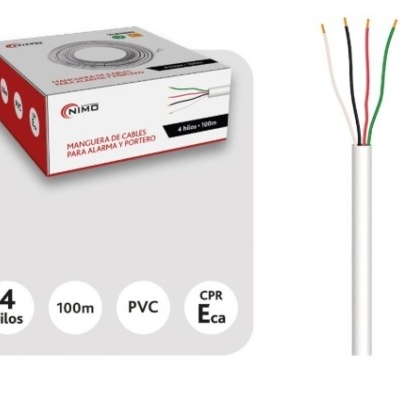 Mangueira de cabos branca com 4 fios coloridos e embalagem NIMO vermelha e branca