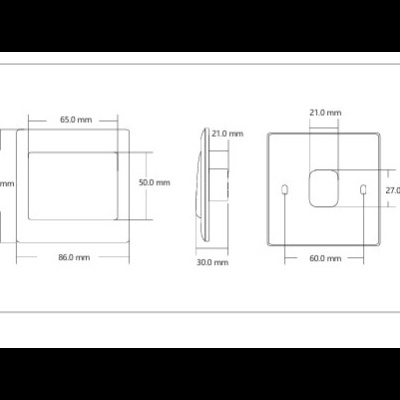 Desenho técnico de componente quadrado com medidas em milímetros