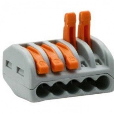 Conector elétrico cinzento com alavancas laranja