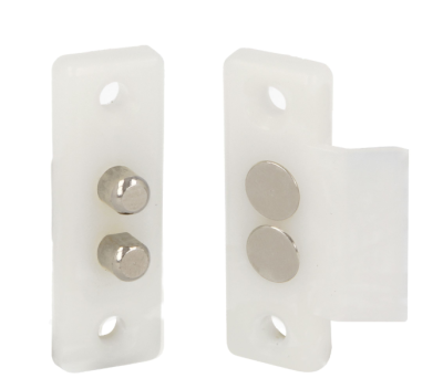 Fecho magnético branco em plástico com ímanes circulares prateados