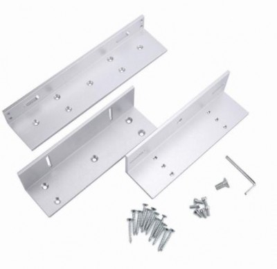 Três suportes metálicos com parafusos e chave Allen