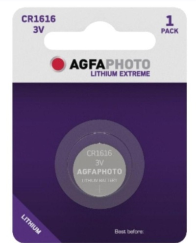 Pilha de botão AGFAPHOTO CR1616 3V em embalagem roxa