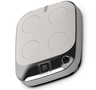 Balança digital branca com quatro círculos e moldura prateada