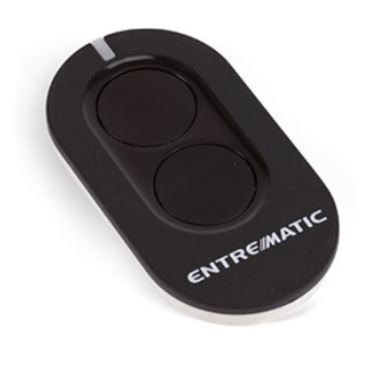 Comando de portão preto com dois botões e marca ENTREEMATIC