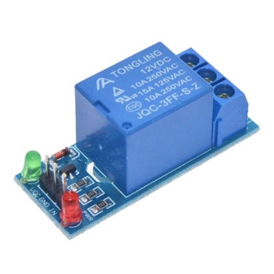 Relé elétrico azul com LEDs e placa azul