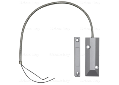 Sensor magnético cinzento para alarme com cabo flexível e fios pretos