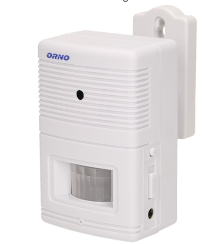 Sensor de movimento branco da marca ORNO com lente translúcida e interruptores laterais.