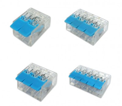 Conectores elétricos rápidos transparentes com travas azuis