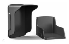 Dois suportes de canto em plástico preto com acabamento liso