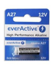 Pilha alcalina everActive A27 12V embalada em blister azul e branco