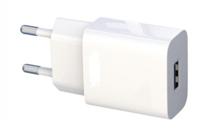 Carregador de parede USB branco com pontas metálicas redondas