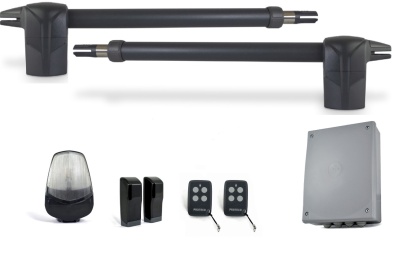 Sistema de segurança com telecomandas, barreiras fotoelétricas, sirene e caixa de controlo