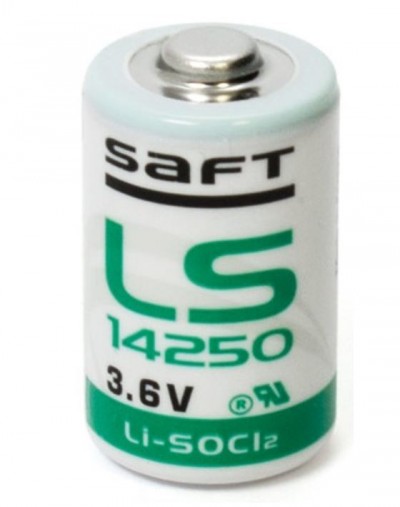 Bateria cilíndrica branca e verde SAFT LS 14250 3.6V
