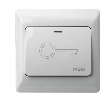 Interruptor elétrico branco com ícone de chave e texto PUSH