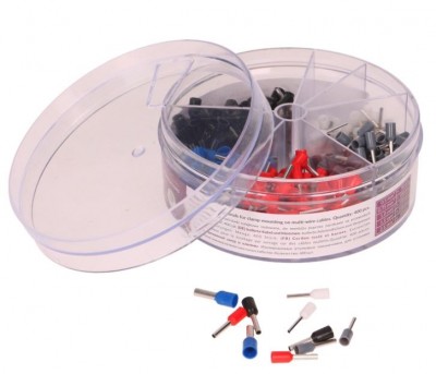 Estojo redondo transparente com terminais de fios coloridos