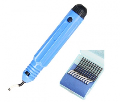 Ferramenta azul para remoção de solda com molas metálicas