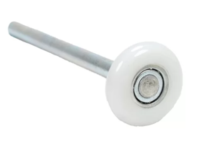 Roda branca para portas de correr com eixo metálico
