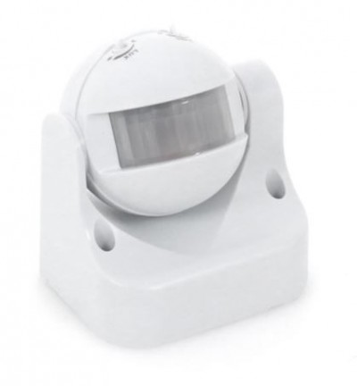 Sensor de movimento branco esférico com base retangular