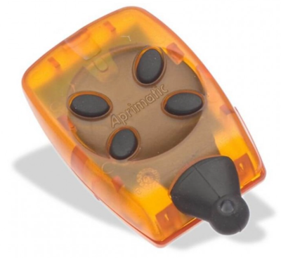 Comando remoto para portão Apimatic em plástico translúcido laranja com botões pretos