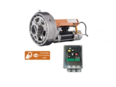 Motor de portão automático com caixa de controlo e selo laranja