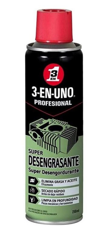 Spray 3-EN-UNO Profesional Super Desengrasante 250 ml com rótulo preto e verde e tampa vermelha