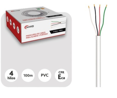 Mangueira de cabos branca com 4 fios coloridos e embalagem NIMO vermelha e branca