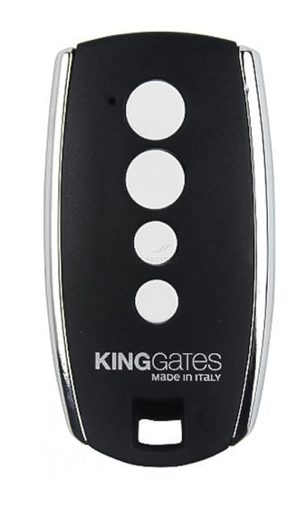 Comando remoto KINGgates preto com botões brancos e laterais cromadas