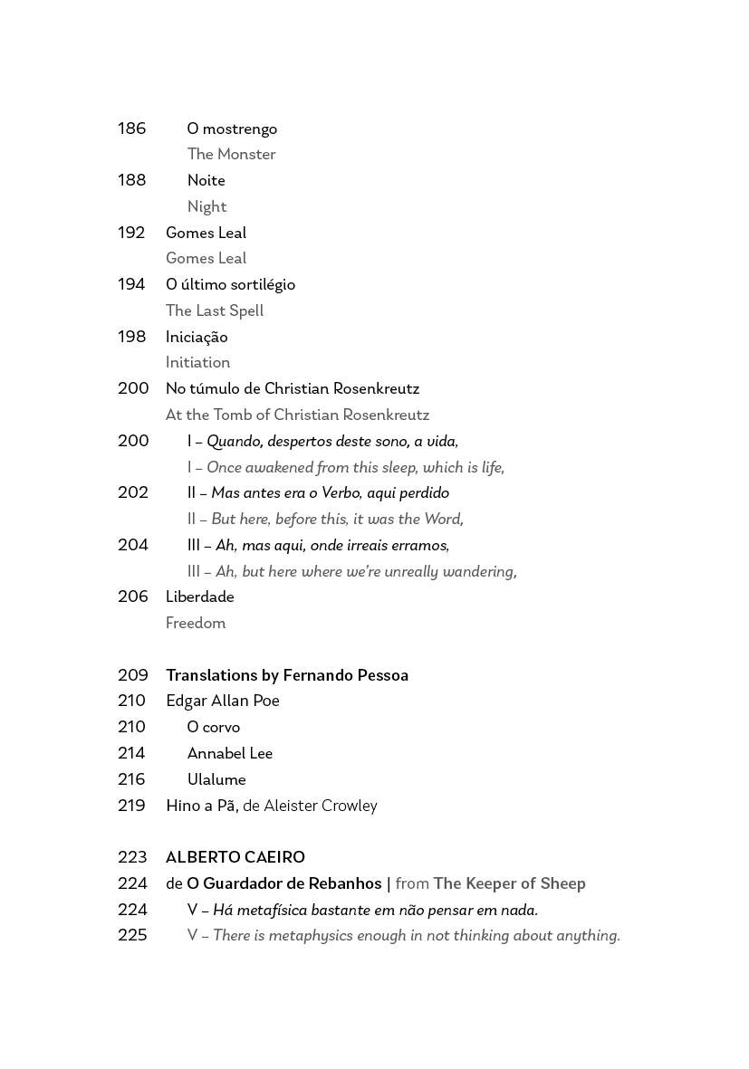 First Anthology Página de livro com texto em português e inglês, títulos e traduções.