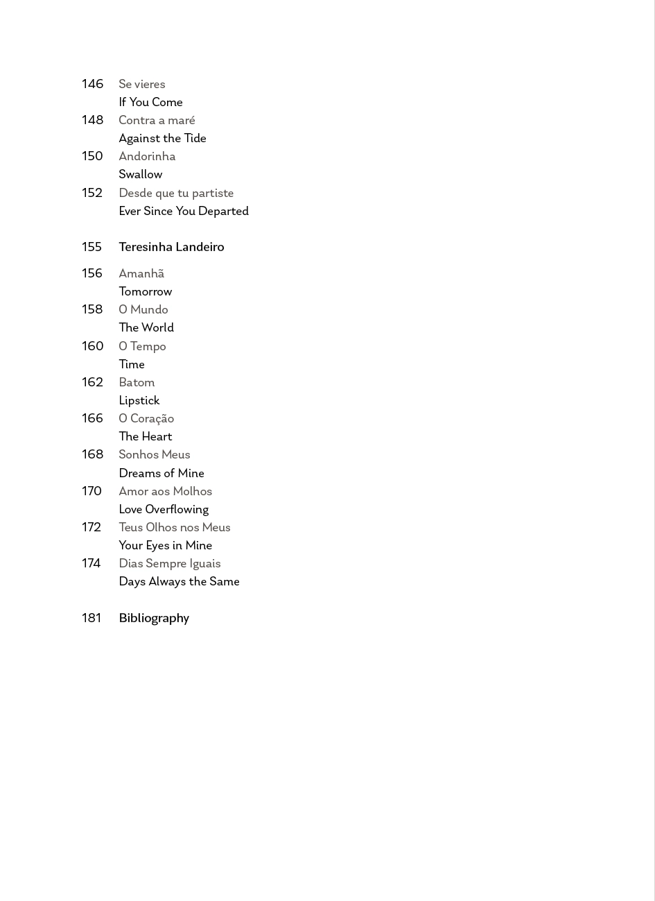 My Verse, My Voice Page with a bilingual list of song titles and page numbers, ending with Bibliography