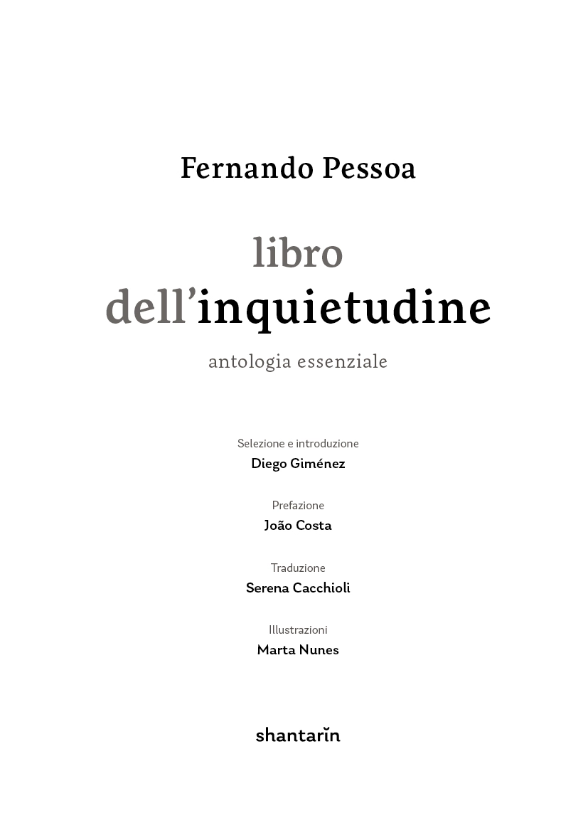 Libro dell'inquietudine. Antologia essenziale Book title page with author Fernando Pessoa and text in Italian