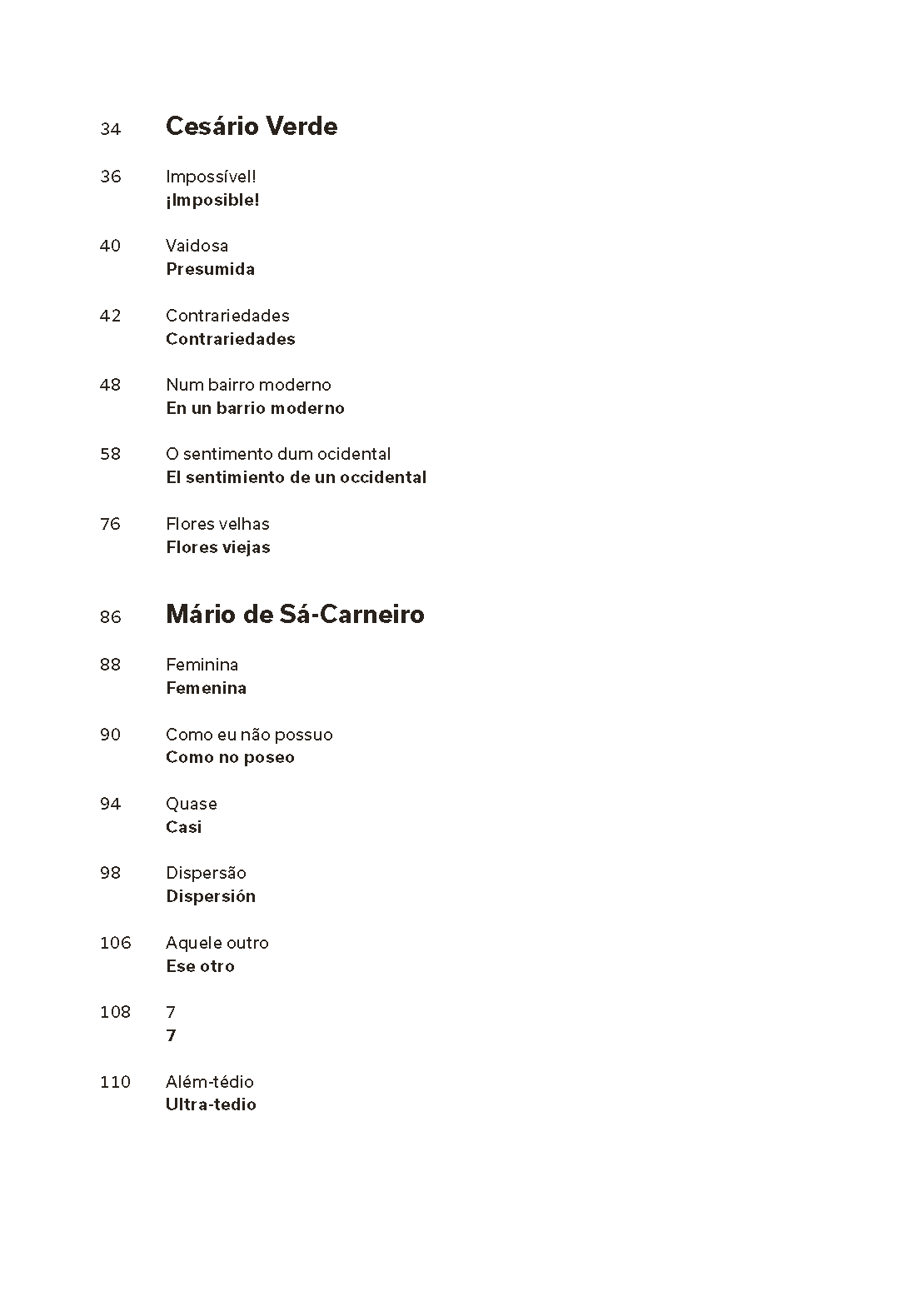 Poetas de Lisboa. Camões, Cesário, Sá-Carneiro, Florbela, Pessoa Página de livro com títulos e autores em português e espanhol