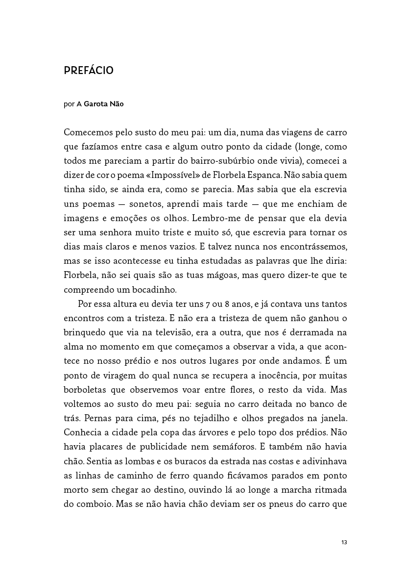 Alma e sangue e vida em mim Page of text titled PREFÁCIO by A Garota Não in Portuguese with narrative passage