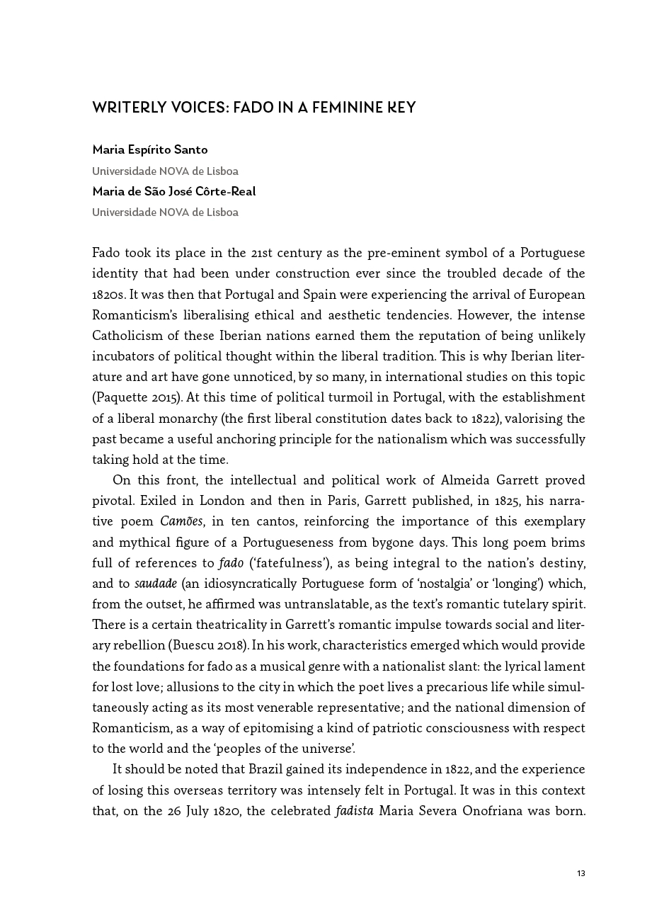 My Verse, My Voice Academic article titled WRITERLY VOICES: FADO IN A FEMININE KEY by Maria Espírito Santo and Maria de São José Côrte-Real