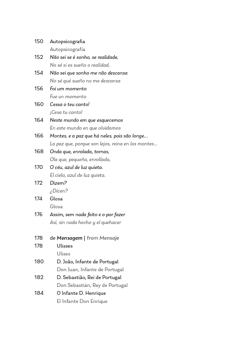 Antología Primera Página de livro com texto em português e espanhol, listando títulos e nomes históricos