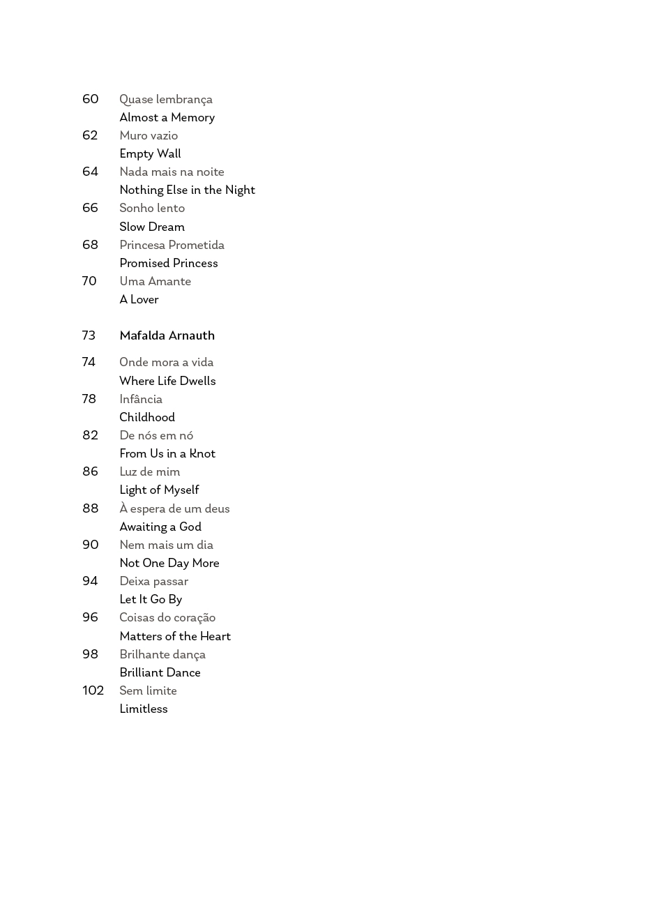 My Verse, My Voice Page with bilingual poetry or chapter titles and page numbers