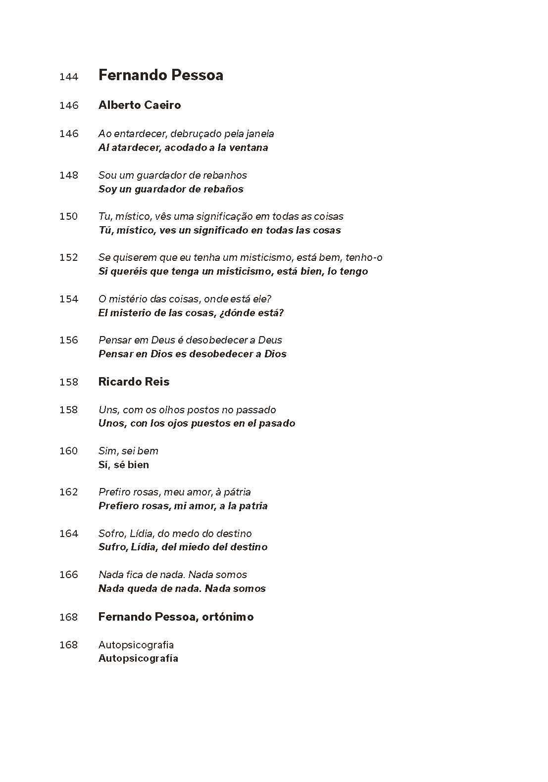 Poetas de Lisboa. Camões, Cesário, Sá-Carneiro, Florbela, Pessoa Página de livro com texto em português e espanhol, títulos e poemas de Fernando Pessoa e outros autores