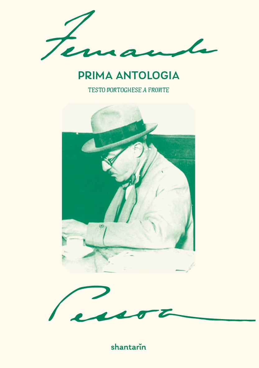 Prima antologia Book cover with green text and image of man in hat sitting at table